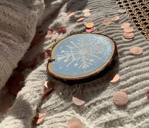 Glitter Blue Snowflake Wood Slice Ornament