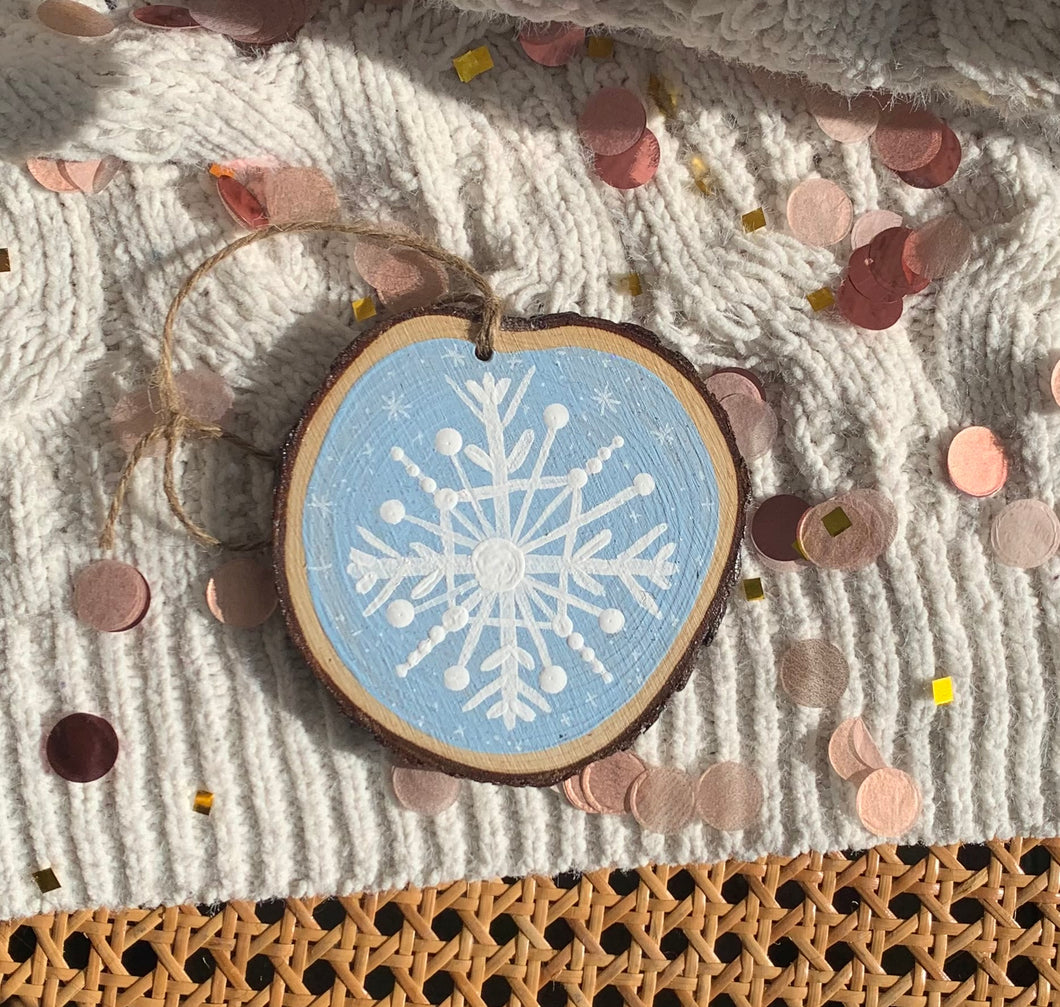 Glitter Blue Snowflake Wood Slice Ornament